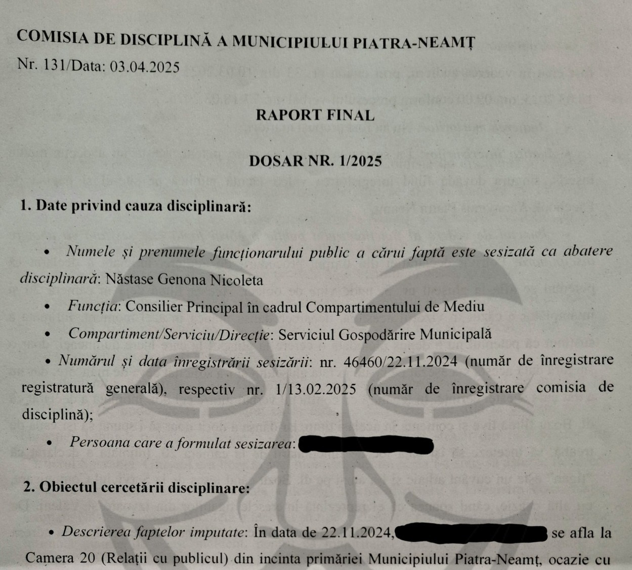 Angajat al Primariei Piatra Neamt, sanctionat in urma postarii noastre!