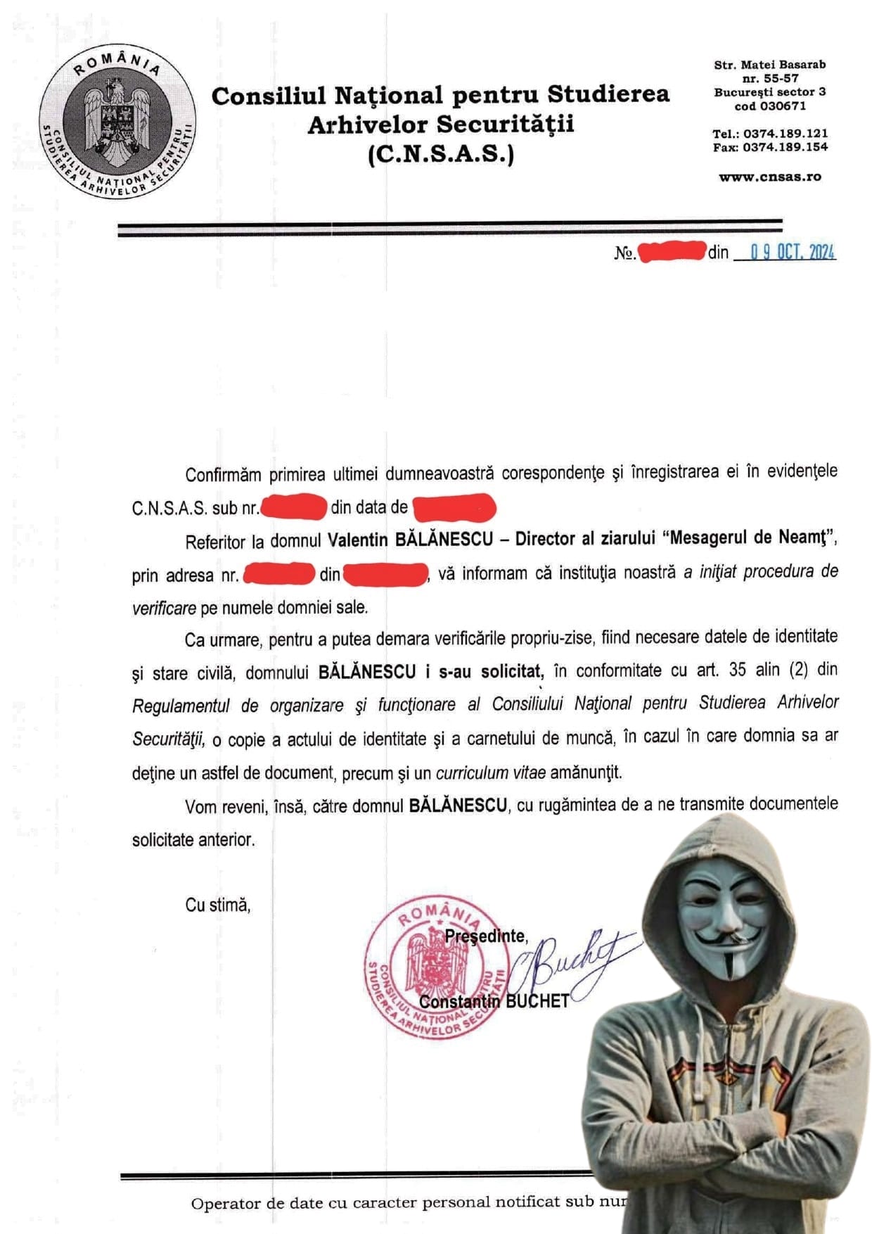 Securistul Balanescu de la Mesagerul de Neamt si CNSAS-ul